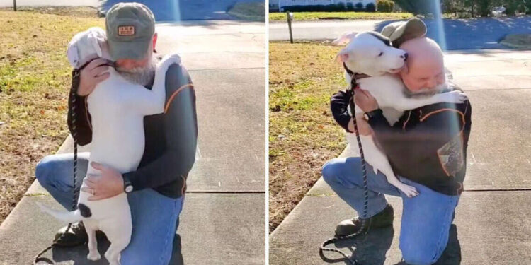 Shelter Dog Can’t Stop Hugging Her New Dad