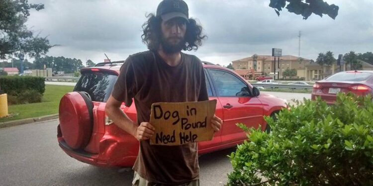 Homeless Man Asks for Help for His Dog Outside Walmart; Woman Helps Him