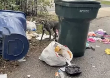 Stray Dog Found on Trash Thanks Rescuers with Hugs.
